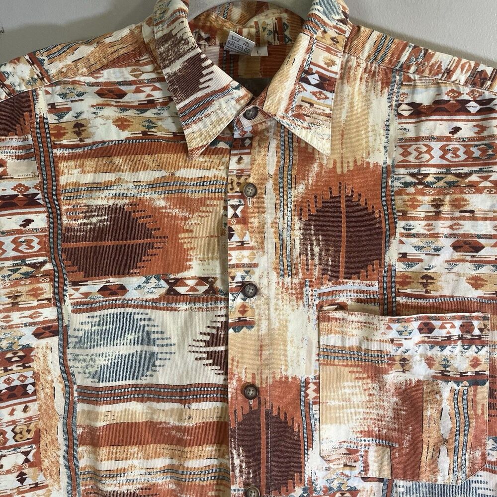 The Territory Ahead Shirt Southwestern Native Aztec Navajo Geometric Mens Large